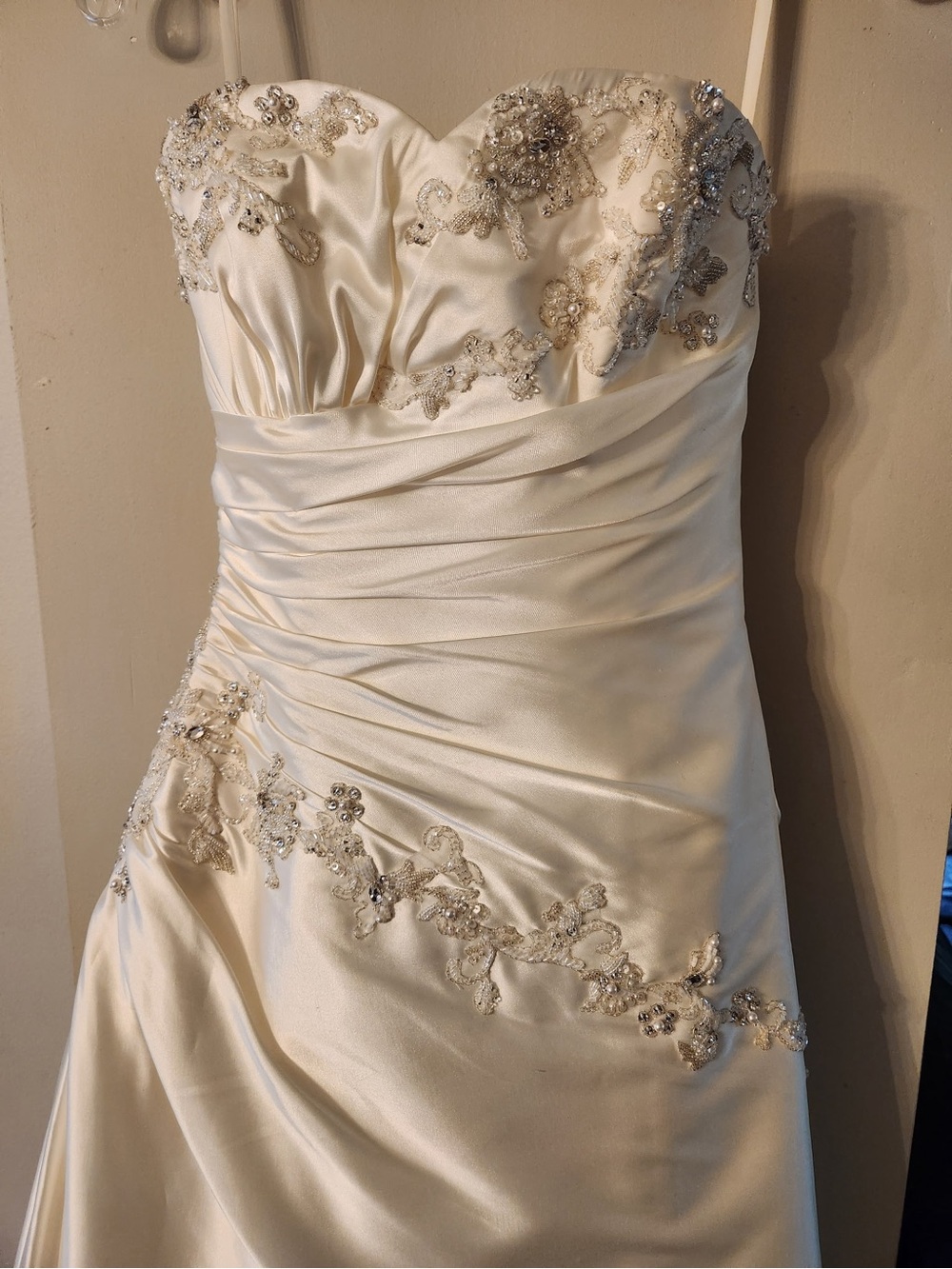 Strapless Ivory Satin Wedding Gown with Beaded Embroidery